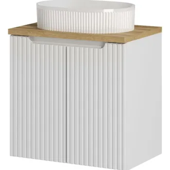 Set mobilier baie, dulap cu lavoar, 60 cm D Un Beyond, Nova White Oak, Comad, MDF/PAL laminat, alb mat imagine