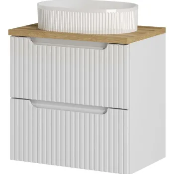 Set mobilier baie, dulap cu lavoar, 60 cm S Un Beyond, Nova White Oak, Comad, MDF/PAL laminat, alb mat imagine