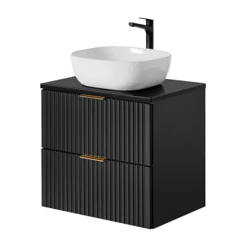 Set mobilier baie, dulap cu lavoar, 60 cm Smile, Adel Black, Comad, MDF/PAL laminat, negru mat imagine