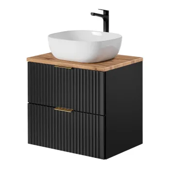 Set mobilier baie, dulap cu lavoar, 60 cm Wotan, Adel Black, Comad, MDF/PAL laminat, negru mat imagine