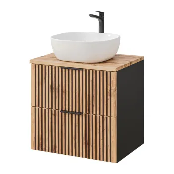 Set mobilier baie, dulap cu lavoar, 60 cm, Xilo, Comad, MDF/PAL laminat, stejar wotan/ gri piatra imagine
