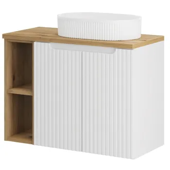 Set mobilier baie, dulap cu lavoar, 80 cm Beyond, Nova White Oak, Comad, MDF/PAL laminat, alb mat imagine