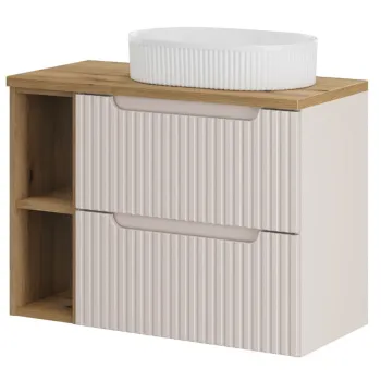 Set mobilier baie, dulap cu lavoar, 80 cm, Nova Cashmere Oak, Comad, MDF/PAL laminat, casmir mat imagine