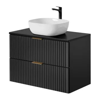 Set mobilier baie, dulap cu lavoar, 80 cm Smile, Adel Black, Comad, MDF/PAL laminat, negru mat imagine