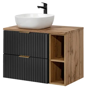 Set mobilier baie, dulap cu lavoar, 80 cm Wotan 81-01, Adel Black, Comad, MDF/PAL laminat, negru mat imagine