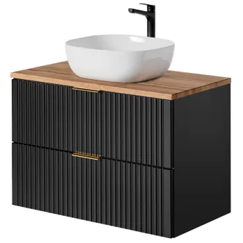 Set mobilier baie, dulap cu lavoar, 80 cm Wotan Un 6252, Adel Black, Comad, MDF/PAL laminat, negru mat imagine
