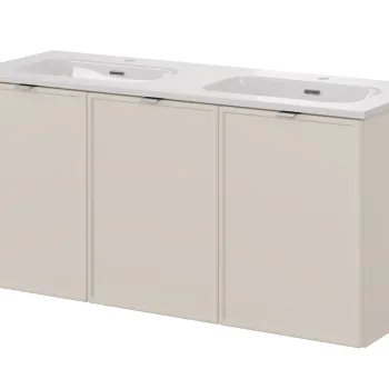 Set mobilier baie, dulap cu lavoar dublu, 120 cm, Bella Cashmere, Comad, MDF/PAL laminat, casmir mat imagine