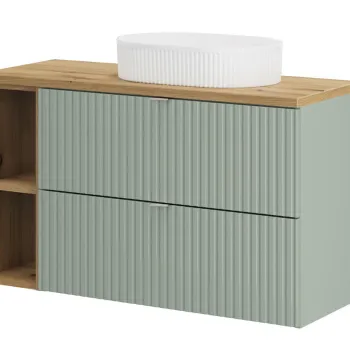 Set mobilier baie, dulap dublu cu lavoar, 100 cm Beyond, Line Reed Green Oak, Comad, MDF/PAL laminat, verde reed imagine
