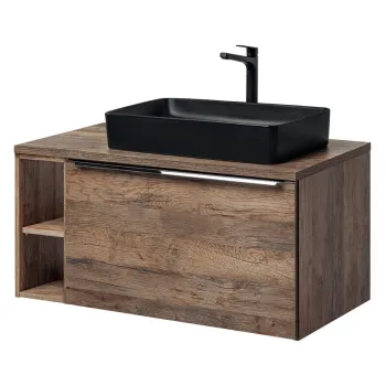 Set mobilier baie, dulap dublu cu lavoar, 100 cm, Santa Fe Oak Black, Comad, PAL laminat, stejar santa fe vintage imagine
