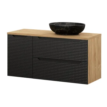 Set mobilier baie, dulap dublu cu lavoar, 120 cm Mona, Luxor Black, Comad, MDF/PAL laminat, negru mat/stejar imagine