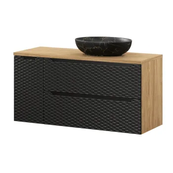 Set mobilier baie, dulap dublu cu lavoar, 120 cm Mona, Ocean Black, Comad, MDF/PAL laminat, negru mat/stejar imagine