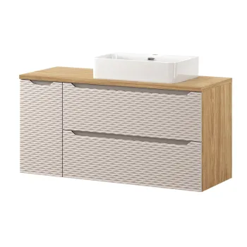 Set mobilier baie, dulap dublu cu lavoar, 120 cm S Un Trust , Ocean Beige, Comad, MDF/PAL laminat, stejar imagine