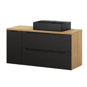 Set mobilier baie, dulap dublu cu lavoar, 120 cm Trust, Luxor Black, Comad, MDF/PAL laminat, negru mat/stejar imagine