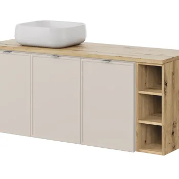 Set mobilier baie, dulap dublu cu lavoar, 140 cm Artisan Un Nika, Bella Cashmere, Comad, MDF/PAL laminat, casmir mat imagine