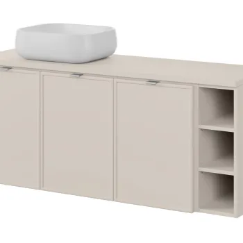 Set mobilier baie, dulap dublu cu lavoar, 140 cm Un Nika, Bella Cashmere, Comad, MDF/PAL laminat, casmir mat imagine
