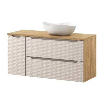 Set mobilier baie, dulap dublu cu lavoar, 90 cm Cloud, Luxor Beige, Comad, MDF/PAL laminat, stejar imagine