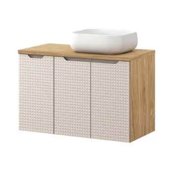 Set mobilier baie, dulap dublu cu lavoar, 90 cm D Un Nika, Luxor Beige, Comad, MDF/PAL laminat, stejar imagine