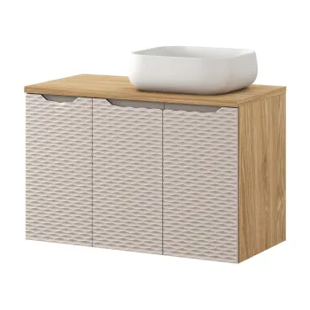 Set mobilier baie, dulap dublu cu lavoar, 90 cm D Un Nika, Ocean Beige, Comad, MDF/PAL laminat, stejar imagine
