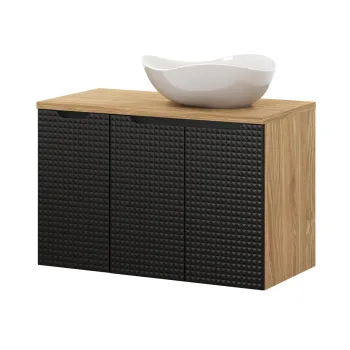 Set mobilier baie, dulap dublu cu lavoar, 90 cm, Luxor Black, Comad, MDF/PAL laminat, negru mat/stejar imagine