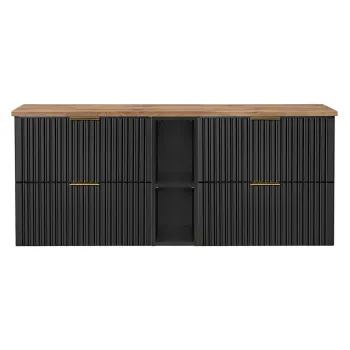Set mobilier baie, dulap dublu pentru lavoar, 140 cm Wotan 81-01, Adel Black, Comad, MDF/PAL laminat, negru mat/gri piatra imagine