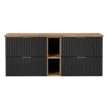 Set mobilier baie, dulap dublu pentru lavoar, 140 cm Wotan 81-01, Adel Black, Comad, MDF/PAL laminat, negru mat/stejar wotan imagine