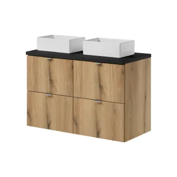 Set mobilier baie, dulap dublu si 2 lavoare, 100 cm S Un Gaja, Nova Oak Black, Comad, MDF/PAL laminat, stejar coast evoke imagine