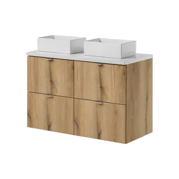 Set mobilier baie, dulap dublu si 2 lavoare, 100 cm S Un Gaja, Nova Oak White, Comad, MDF/PAL laminat, stejar coast evoke imagine