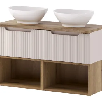 Set mobilier baie, dulap dublu si 2 lavoare, 100 cm S Un Lola, Nova Cashmere Oak, Comad, MDF/PAL laminat, casmir mat imagine