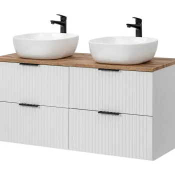 Set mobilier baie, dulap dublu si 2 lavoare, 120 cm, Adel White, Comad, MDF/PAL laminat, alb mat imagine