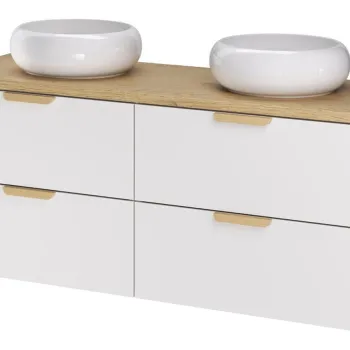 Set mobilier baie, dulap dublu si 2 lavoare, 120 cm, Aster White Cremona, Comad, MDF/PAL laminat, alb mat imagine