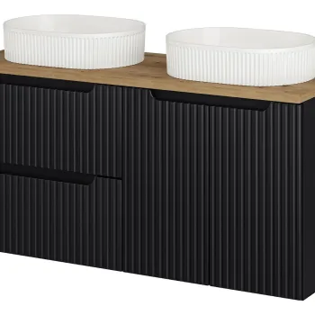 Set mobilier baie, dulap dublu si 2 lavoare, 120 cm Beyond, Nova Black Oak, Comad, MDF/PAL laminat, negru mat imagine