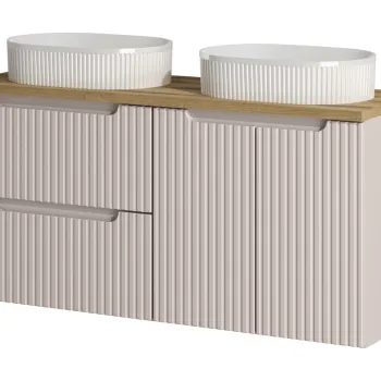 Set mobilier baie, dulap dublu si 2 lavoare, 120 cm D S Un Beyond, Nova Cashmere Oak, Comad, MDF/PAL laminat, casmir mat imagine