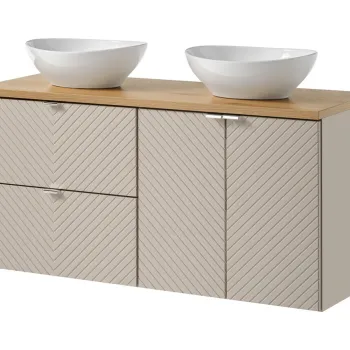 Set mobilier baie, dulap dublu si 2 lavoare, 120 cm D S Un Lola, Viva Cashmere Oak, Comad, MDF/PAL laminat, casmir mat imagine