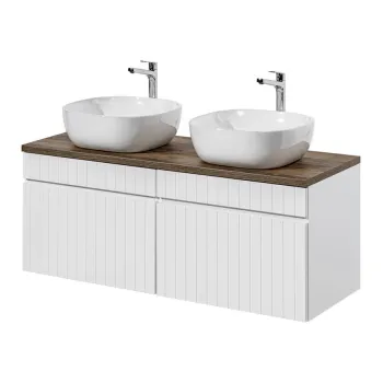Set mobilier baie, dulap dublu si 2 lavoare, 120 cm, Iconic White, Comad, MDF/PAL laminat, alb/stejar santa fe vintage imagine