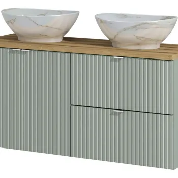 Set mobilier baie, dulap dublu si 2 lavoare, 120 cm, Line Reed Green Oak, Comad, MDF/PAL laminat, verde reed imagine