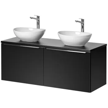 Set mobilier baie, dulap dublu si 2 lavoare, 120 cm Lola, Santa Fe Black, Comad, MDF/PAL laminat, negru mat imagine