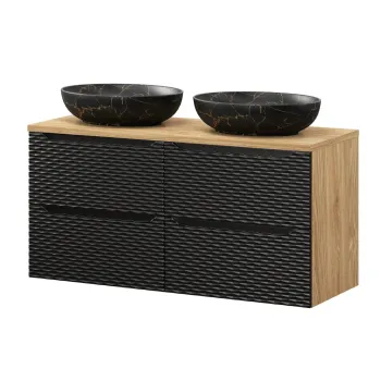 Set mobilier baie, dulap dublu si 2 lavoare, 120 cm Mona, Ocean Black, Comad, MDF/PAL laminat, negru mat/stejar imagine