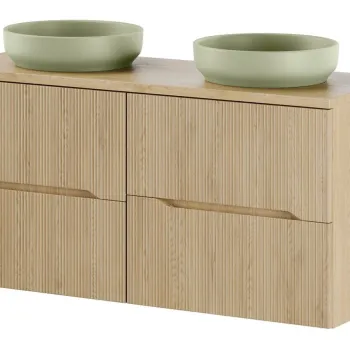 Set mobilier baie, dulap dublu si 2 lavoare, 120 cm, Nordic Cremona, Comad, MDF/PAL laminat, stejar cremona imagine