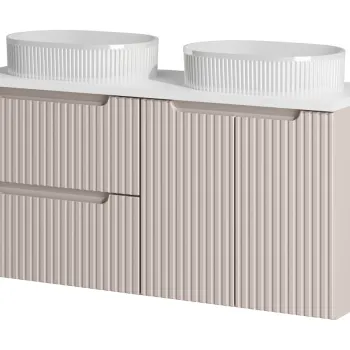 Set mobilier baie, dulap dublu si 2 lavoare, 120 cm, Nova Cashmere White, Comad, MDF/PAL laminat, casmir mat imagine