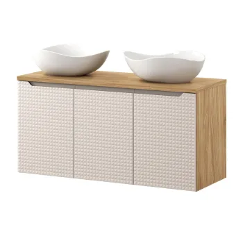 Set mobilier baie, dulap dublu si 2 lavoare, 120 cm S Un Cloud, Luxor Beige, Comad, MDF/PAL laminat, stejar imagine
