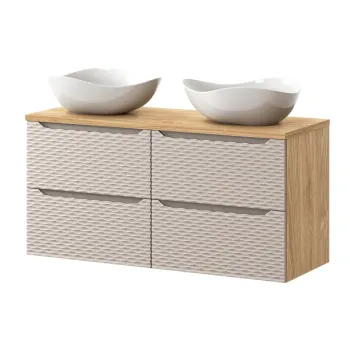 Set mobilier baie, dulap dublu si 2 lavoare, 120 cm S Un Cloud, Ocean Beige, Comad, MDF/PAL laminat, stejar imagine