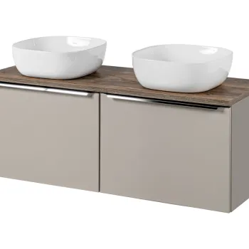 Set mobilier baie, dulap dublu si 2 lavoare, 120 cm, Santa Fe Taupe, Comad, MDF/PAL laminat, gri/stejar santa fe vintage imagine