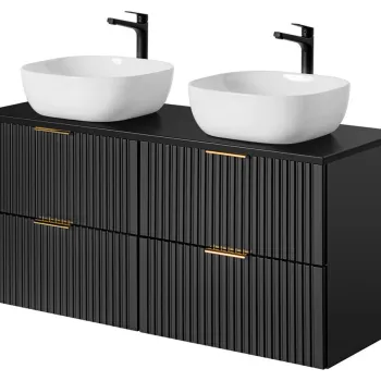 Set mobilier baie, dulap dublu si 2 lavoare, 120 cm Smile, Adel Black, Comad, MDF/PAL laminat, negru mat imagine