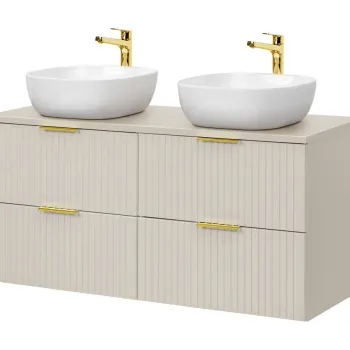 Set mobilier baie, dulap dublu si 2 lavoare, 120 cm Smile, Adel Cashmere, Comad, MDF/PAL laminat, casmir mat imagine
