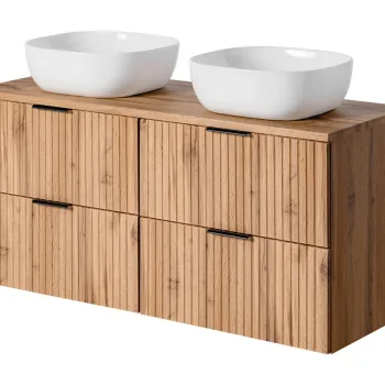 Set mobilier baie, dulap dublu si 2 lavoare, 120 cm Smile, Adel Oak, Comad, MDF/PAL laminat, stejar wotan imagine