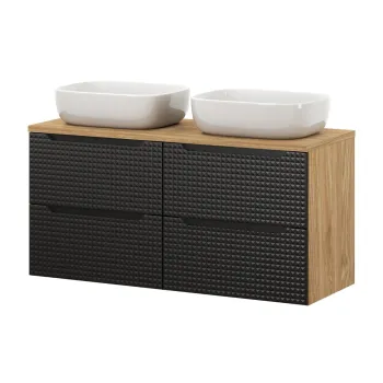 Set mobilier baie, dulap dublu si 2 lavoare, 120 cm Smile, Luxor Black, Comad, MDF/PAL laminat, negru mat/stejar imagine