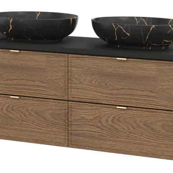 Set mobilier baie, dulap dublu si 2 lavoare, 120 cm, Talia Casella Black, Comad, MDF/PAL laminat, stejar casella/negru mat imagine