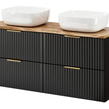Set mobilier baie, dulap dublu si 2 lavoare, 120 cm Wotan, Adel Black, Comad, MDF/PAL laminat, negru mat imagine