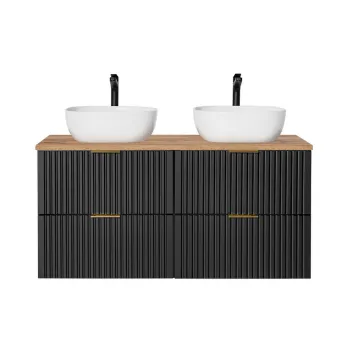 Set mobilier baie, dulap dublu si 2 lavoare, 120 cm Wotan Un 6252, Adel Black, Comad, MDF/PAL laminat, negru mat imagine