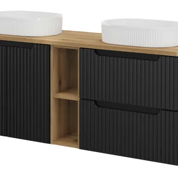 Set mobilier baie, dulap dublu si 2 lavoare, 140 cm  Beyond, Nova Black Oak, Comad, MDF/PAL laminat, negru mat imagine